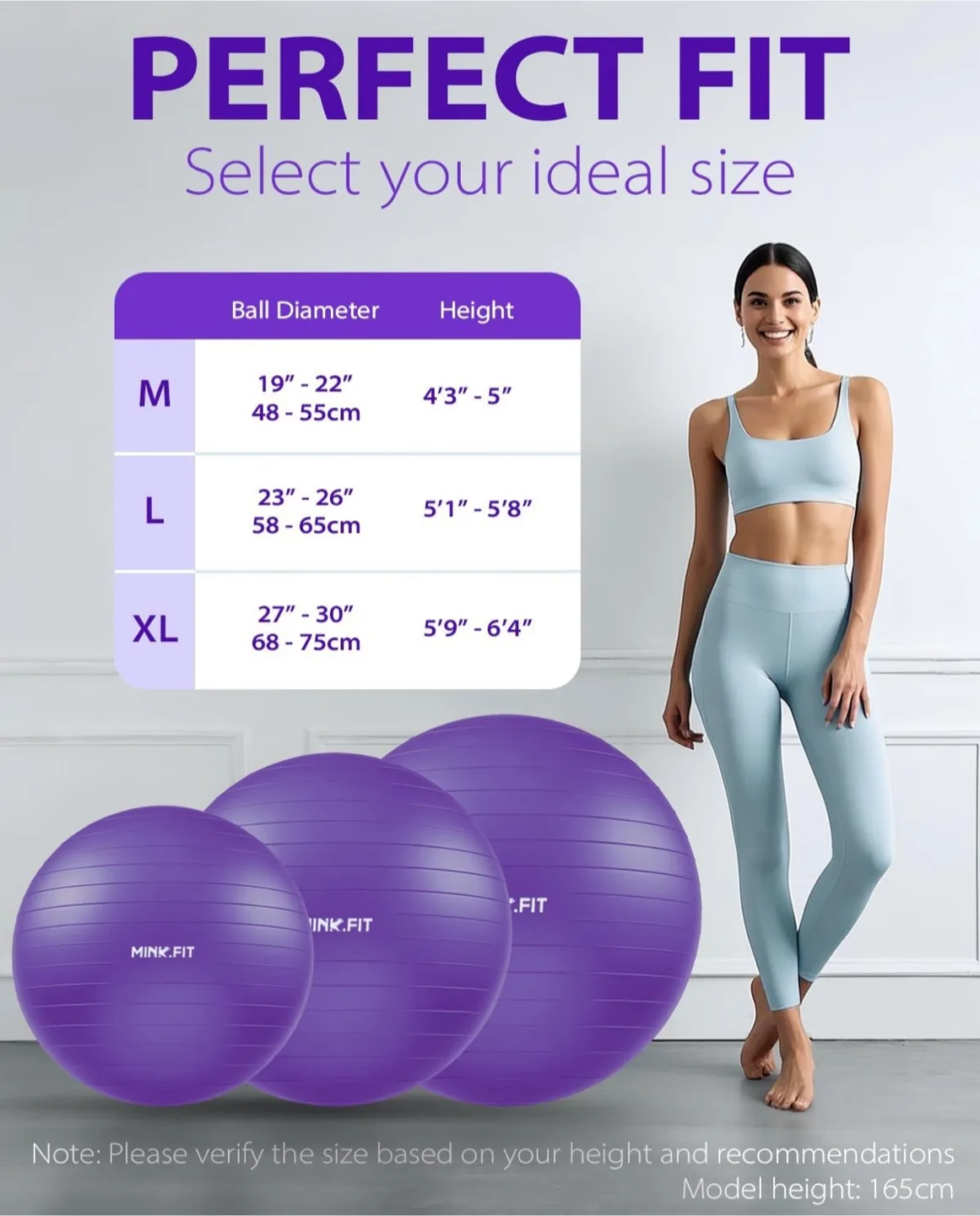 New in box MINK.FIT Exercise Ball - Purple 19”-22” with pump image indicator(4)