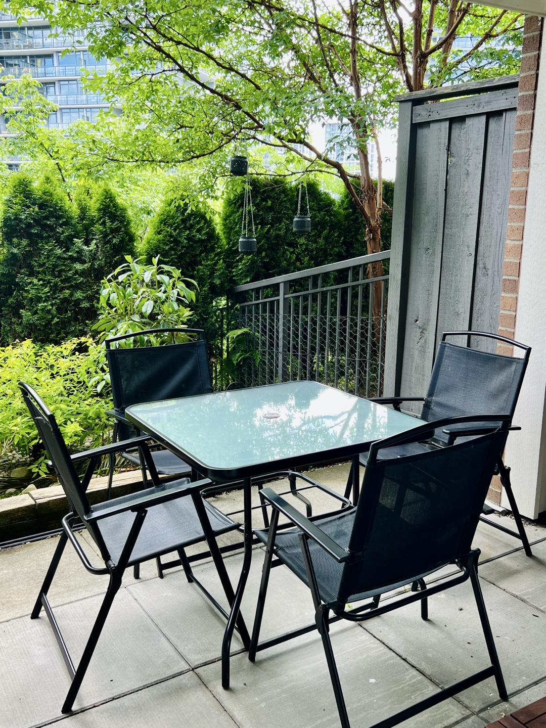 4-Piece Black Patio Set with Glass Top Table