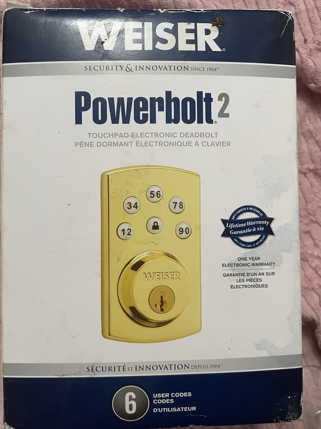 Weiser Powerbolt 2 Touchpad Electronic Deadbolt - Brass