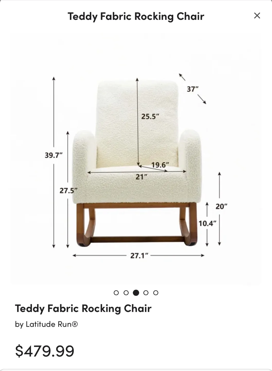 Gently used 9/10  Teddy Fabric Rocking Chair - Off-White image indicator(4)