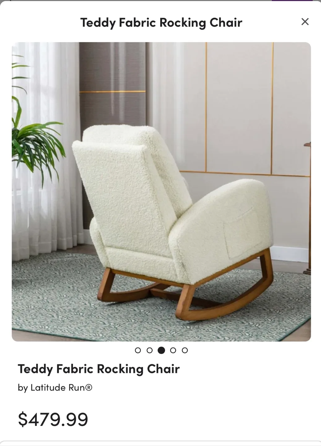 Gently used 9/10  Teddy Fabric Rocking Chair - Off-White image indicator(3)