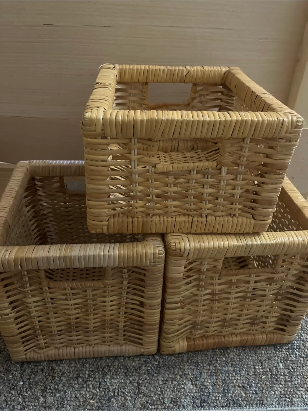 Set of Three Woven Rattan Storage Baskets thumbnail