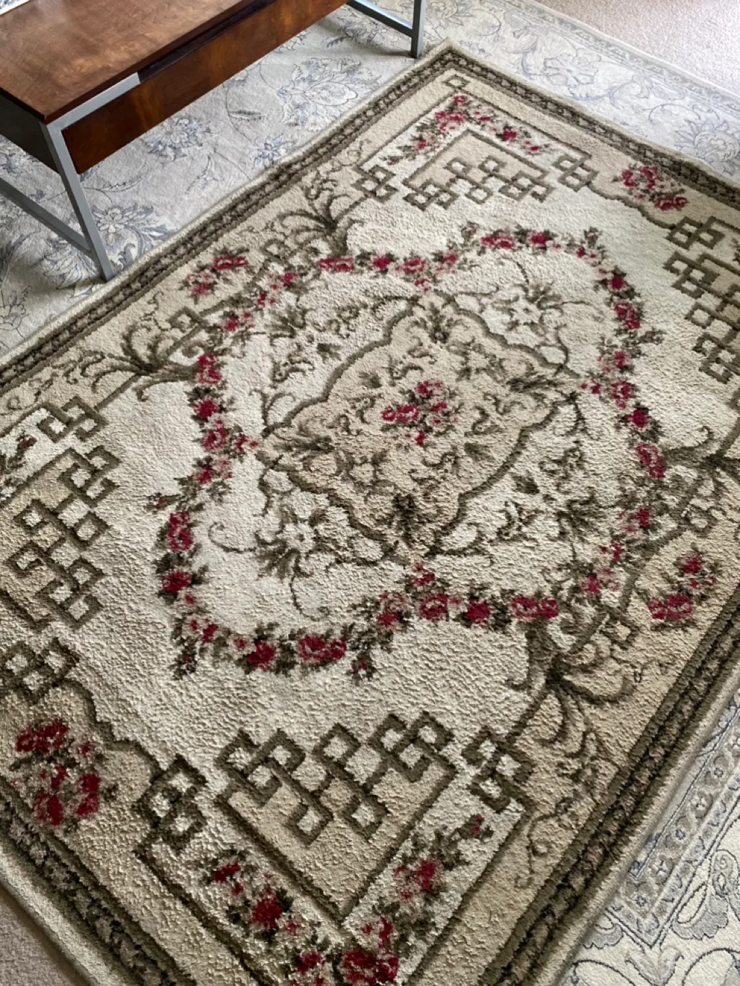 Floral Area Rug, Cream and Burgundy thumbnail