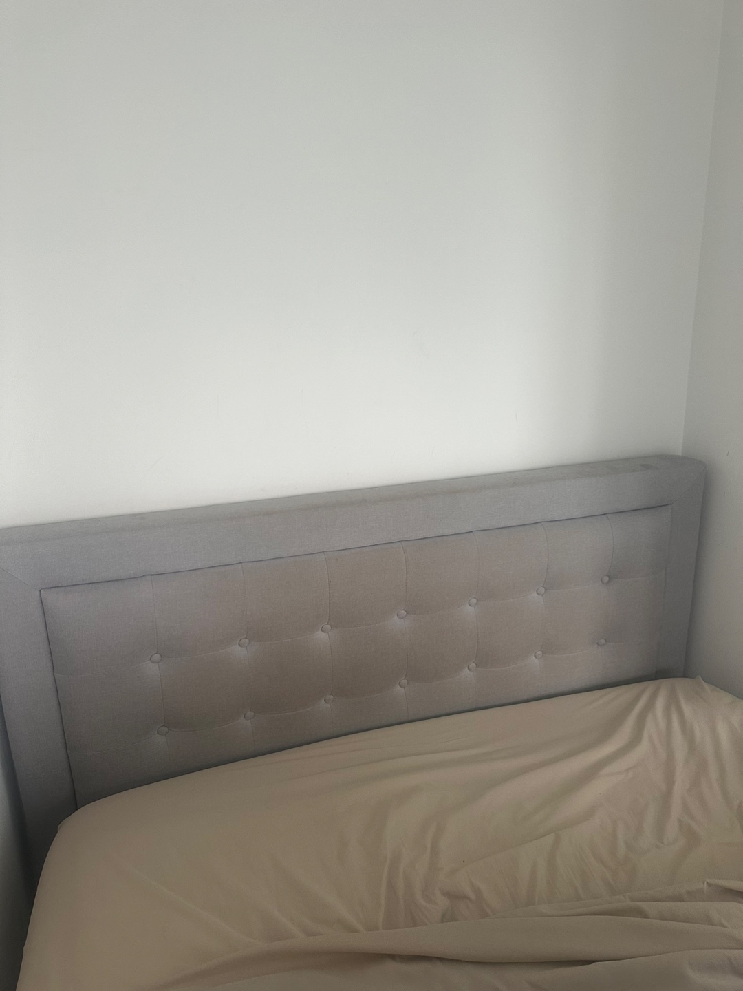 URGENT! MOVING OUT SALE! Grey (stained) Queen-size bed frame