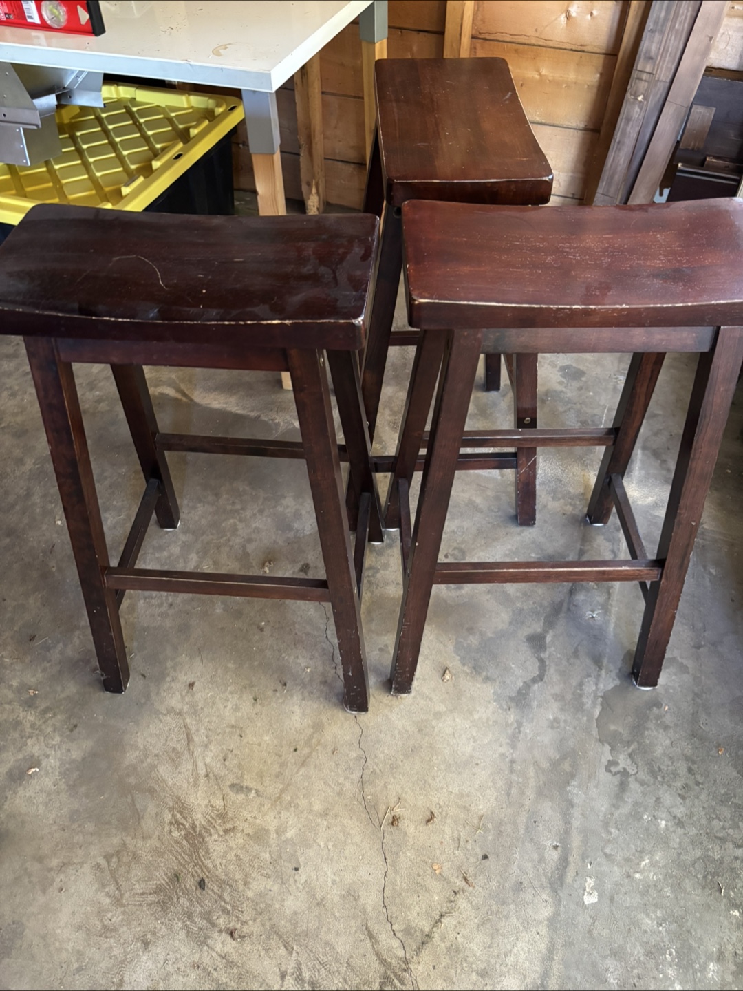 Set of Three Dark Brown Wooden Stools