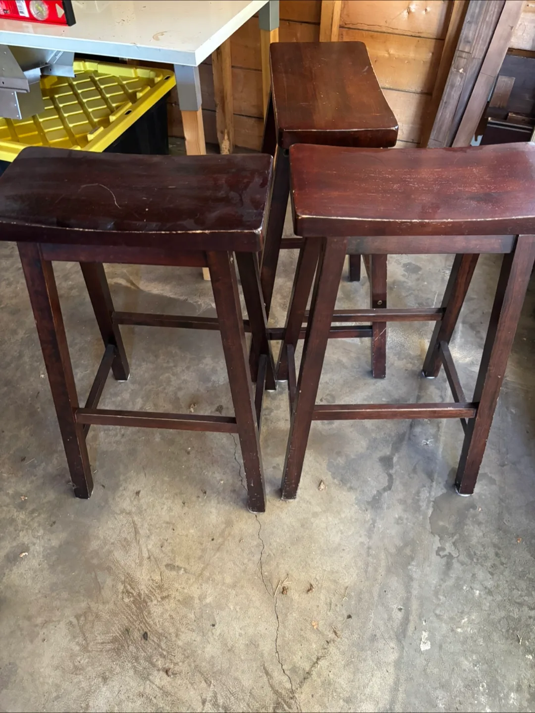 Set of Three Dark Brown Wooden Stools thumbnail