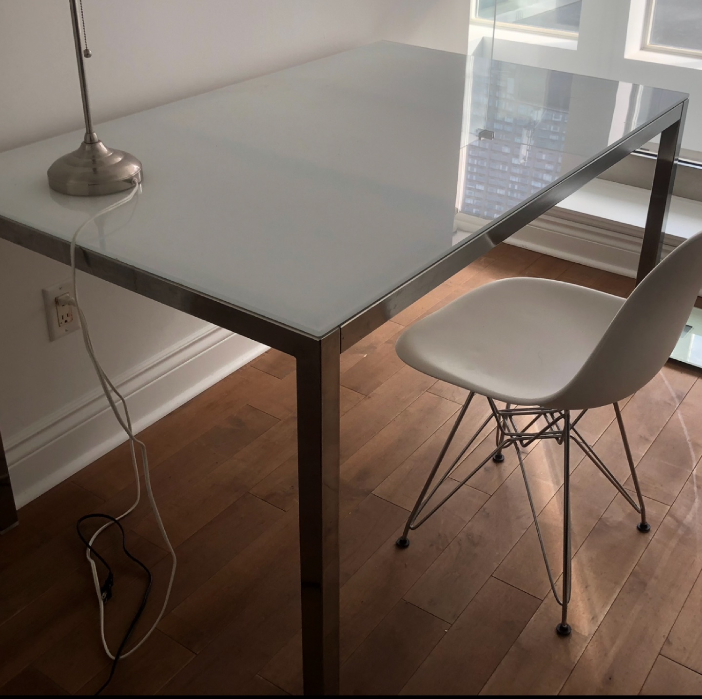 Modern White Glass Top Dining/Desk Table with Chrome Legs - photo 2