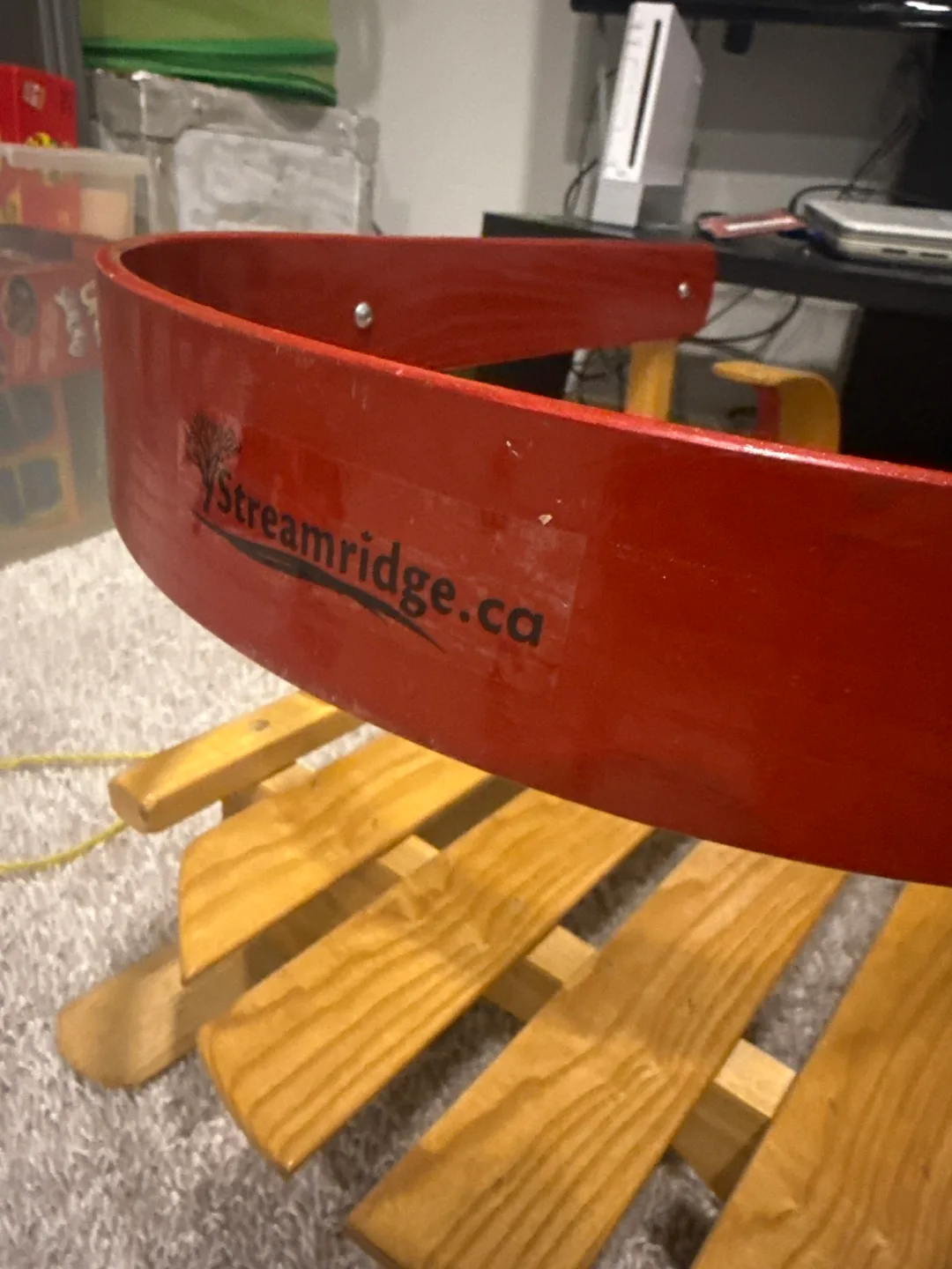 Vintage Wooden Sled with Red Accents image indicator(3)