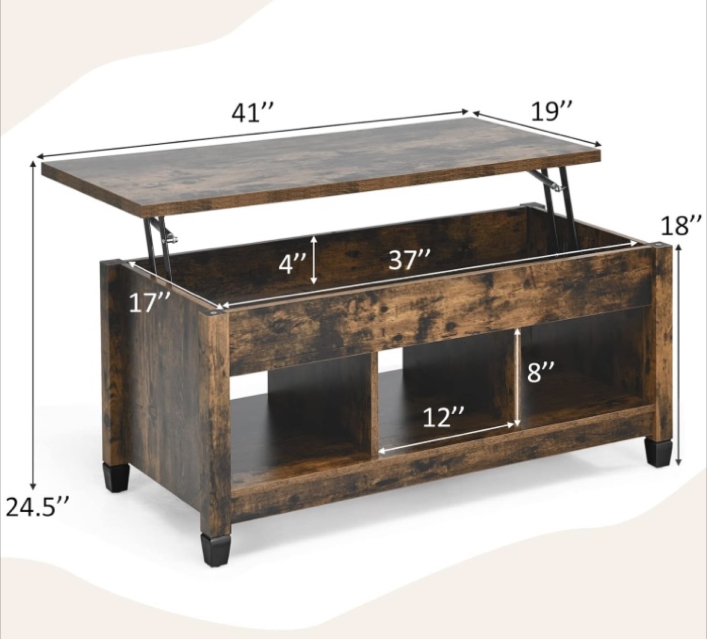 Tangkula Rustic Brown Wood Coffee Table - photo 2