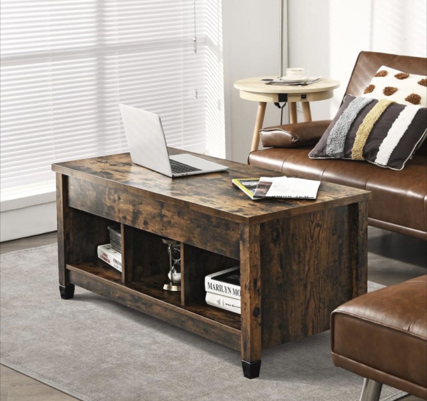 Tangkula Rustic Brown Wood Coffee Table - photo 4