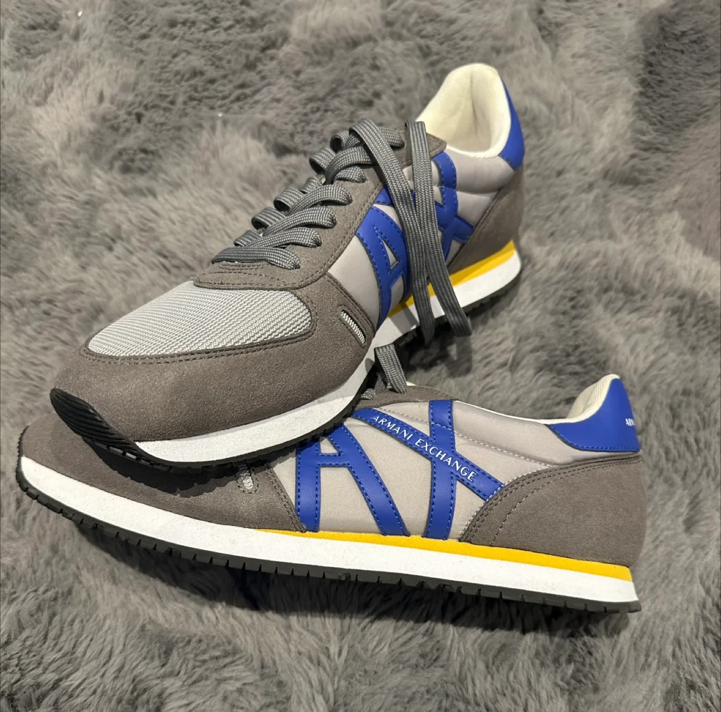 Armani Exchange Men's Grey and Blue Sneakers image indicator(4)