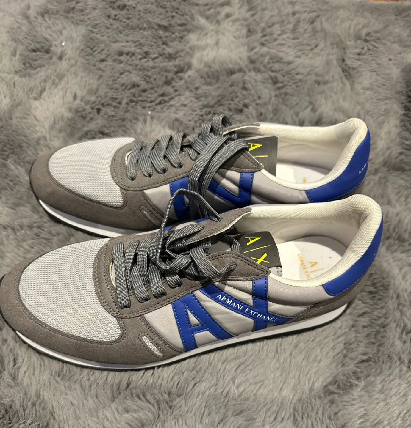 Armani Exchange Men's Grey and Blue Sneakers image indicator(3)