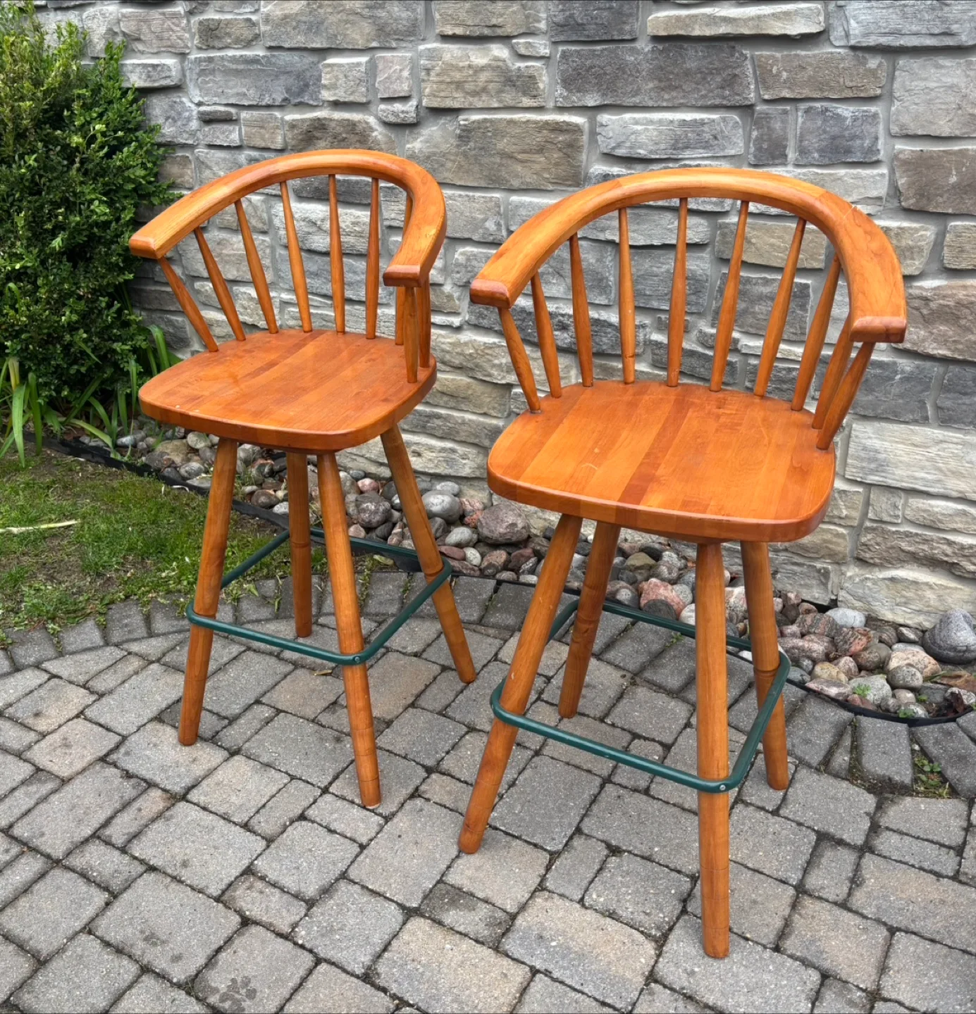 Pair of Vintage Wooden Bar Stools thumbnail