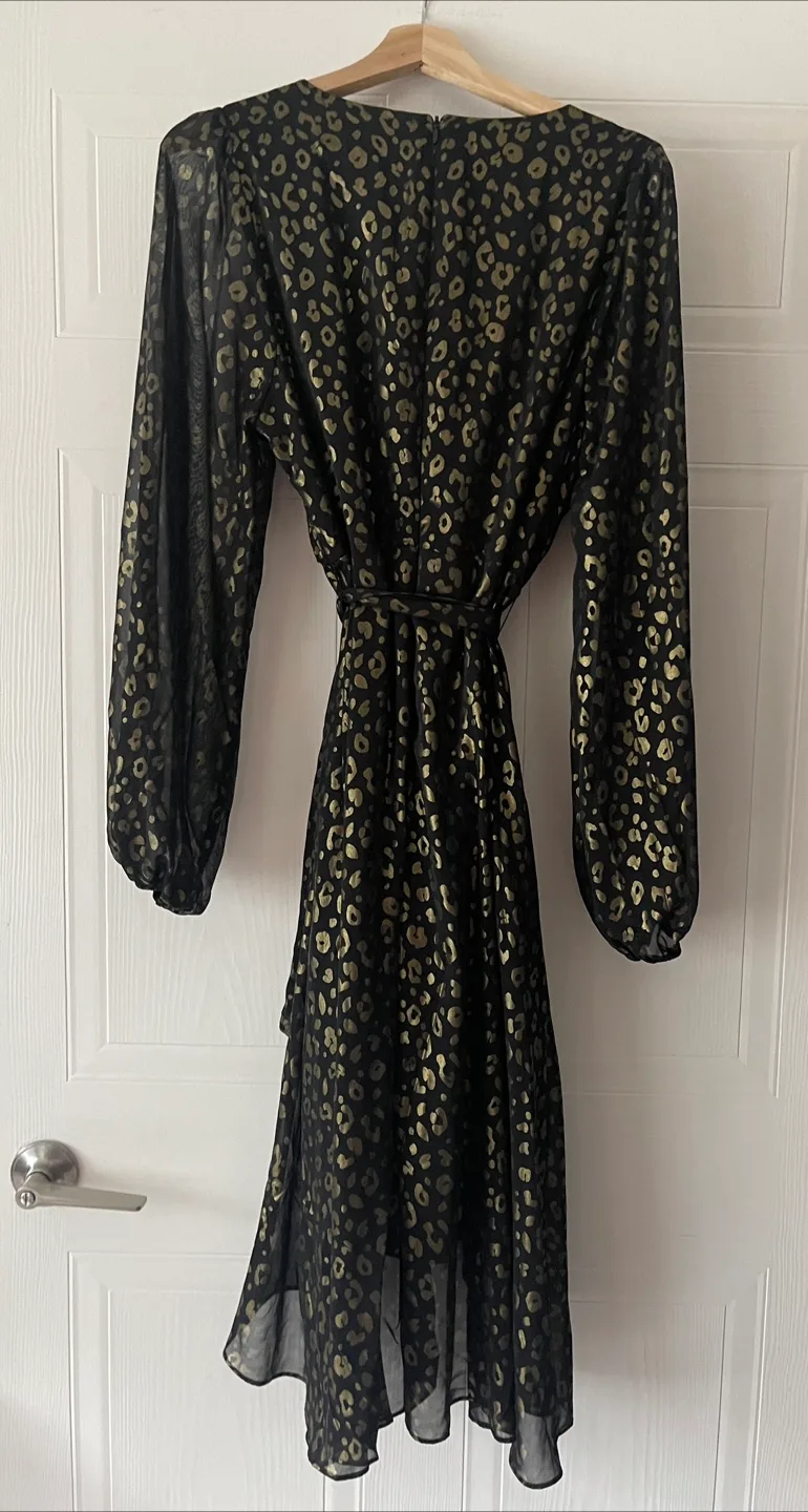 Suzy Shier Gold Foil Leopard Print High Low Midi Dress size L image indicator(6)