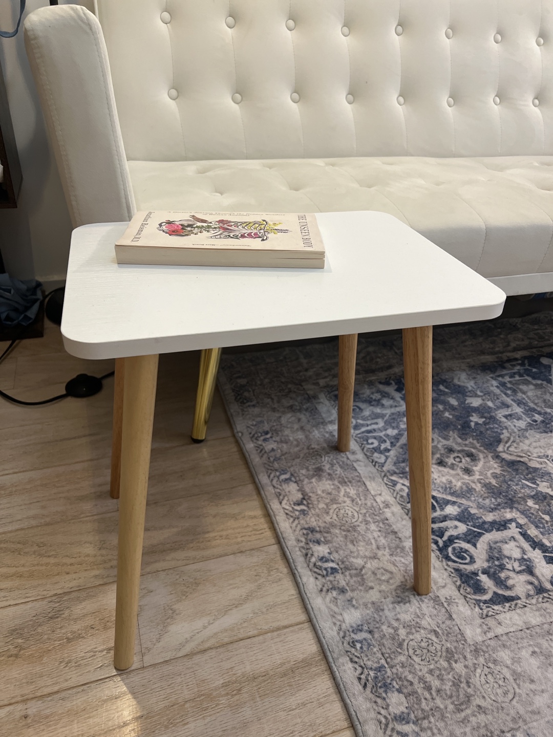 Design White Square Side Table with Wooden Legs
