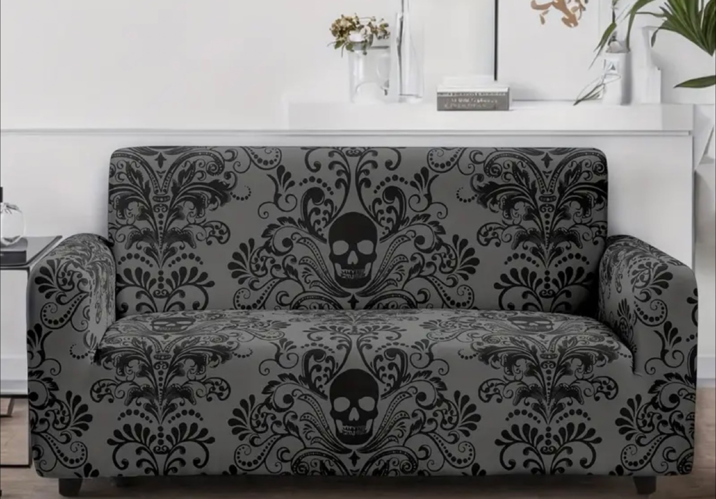 Sofa Cover - Grey Damask Skull Print - photo 4