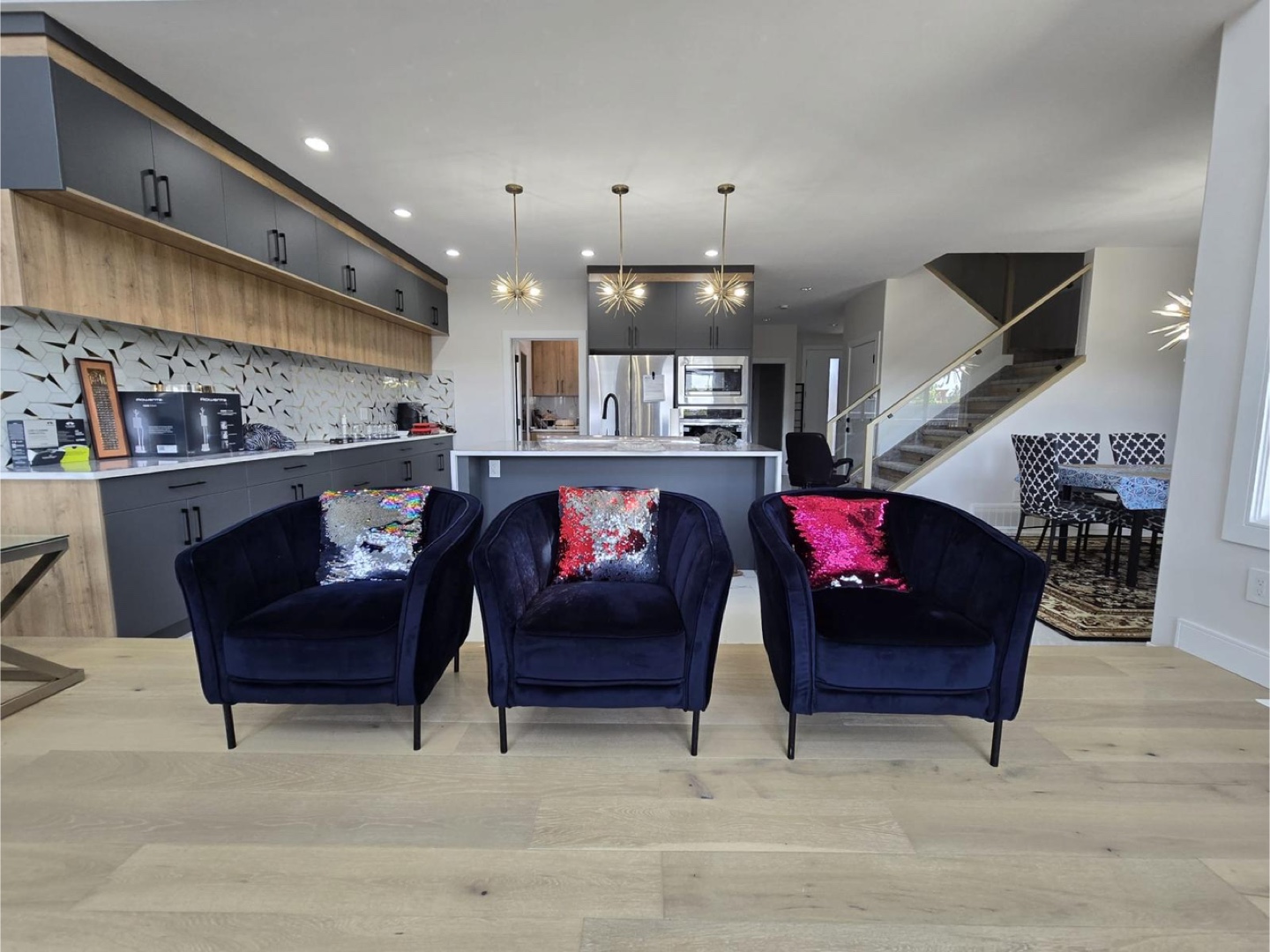 Three Velvet Accent Chairs with Black Legs (sold separately too)