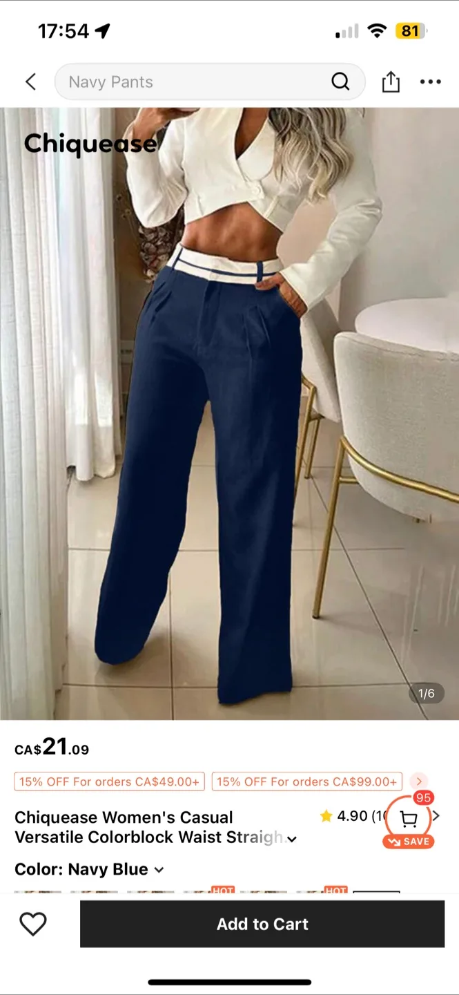 Women's Straight Pants - Navy Blue thumbnail