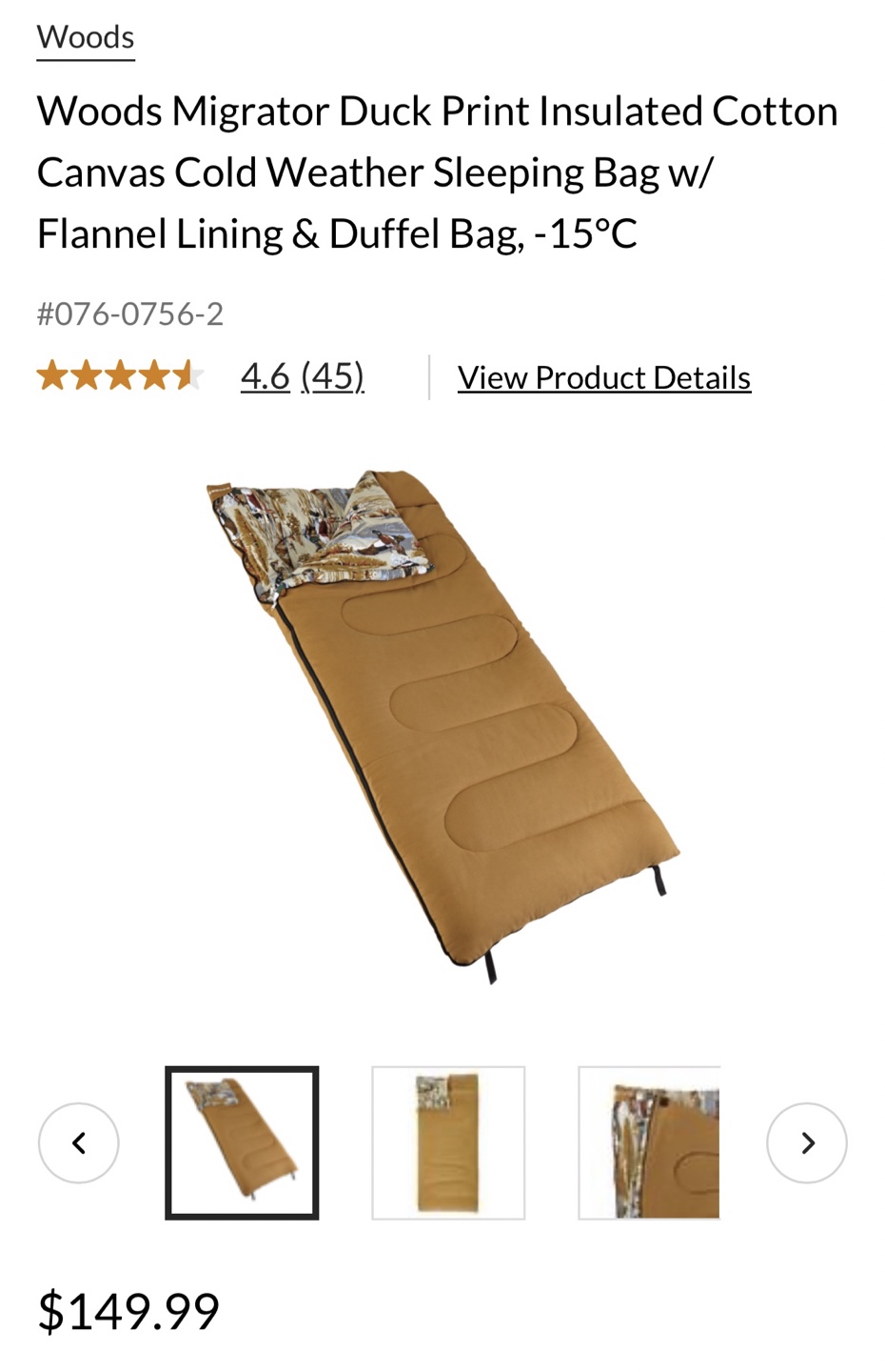 Woods Canvas Insulated Sleeping Bag