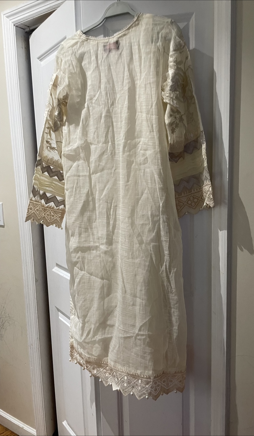 Off-White Embroidered Lawn Cotton Kurti - photo 3