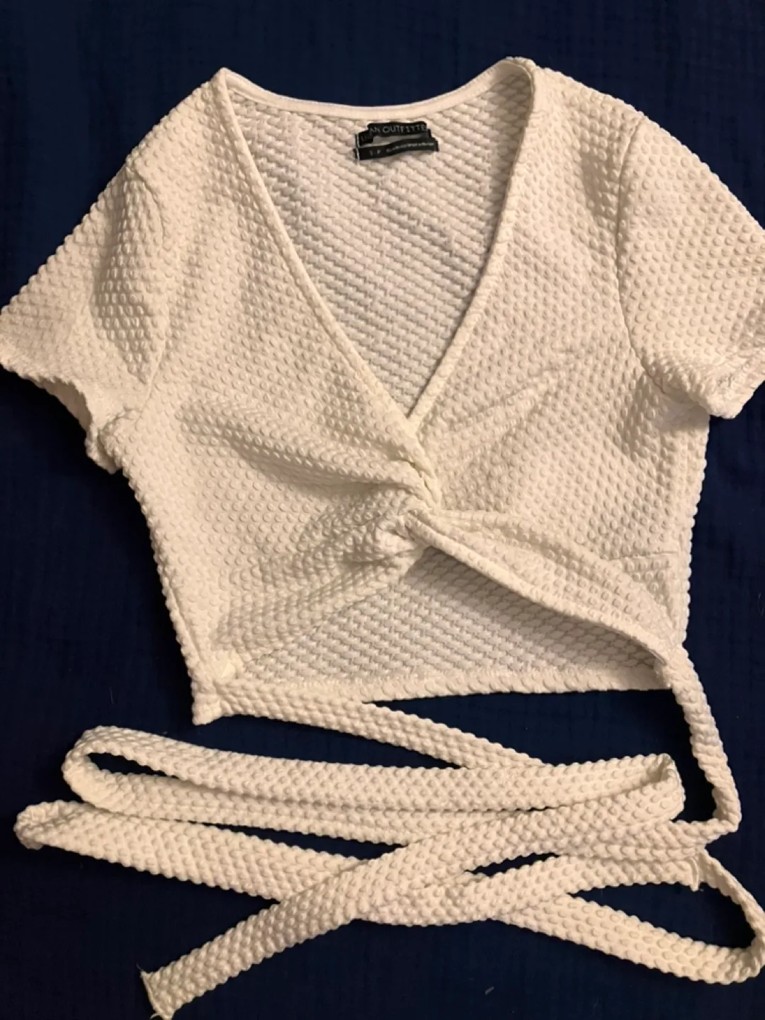 Urban Outfitters White Waffle Knit Wrap Crop Top - Size Small image indicator(3)