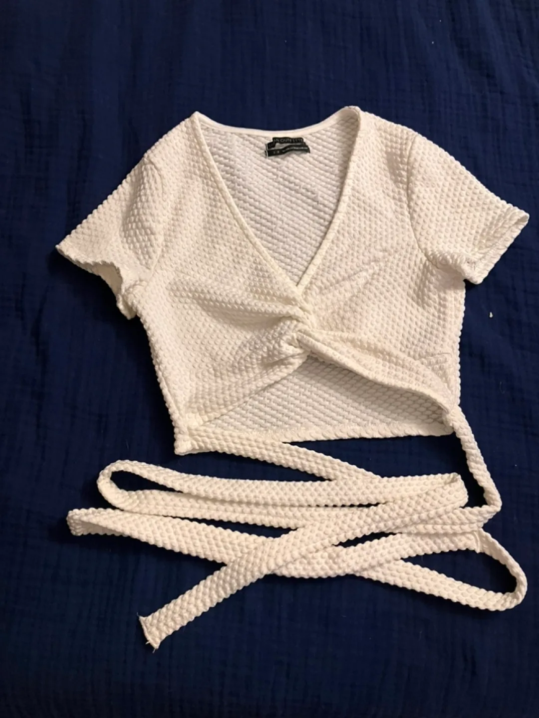 Urban Outfitters White Waffle Knit Wrap Crop Top - Size Small thumbnail