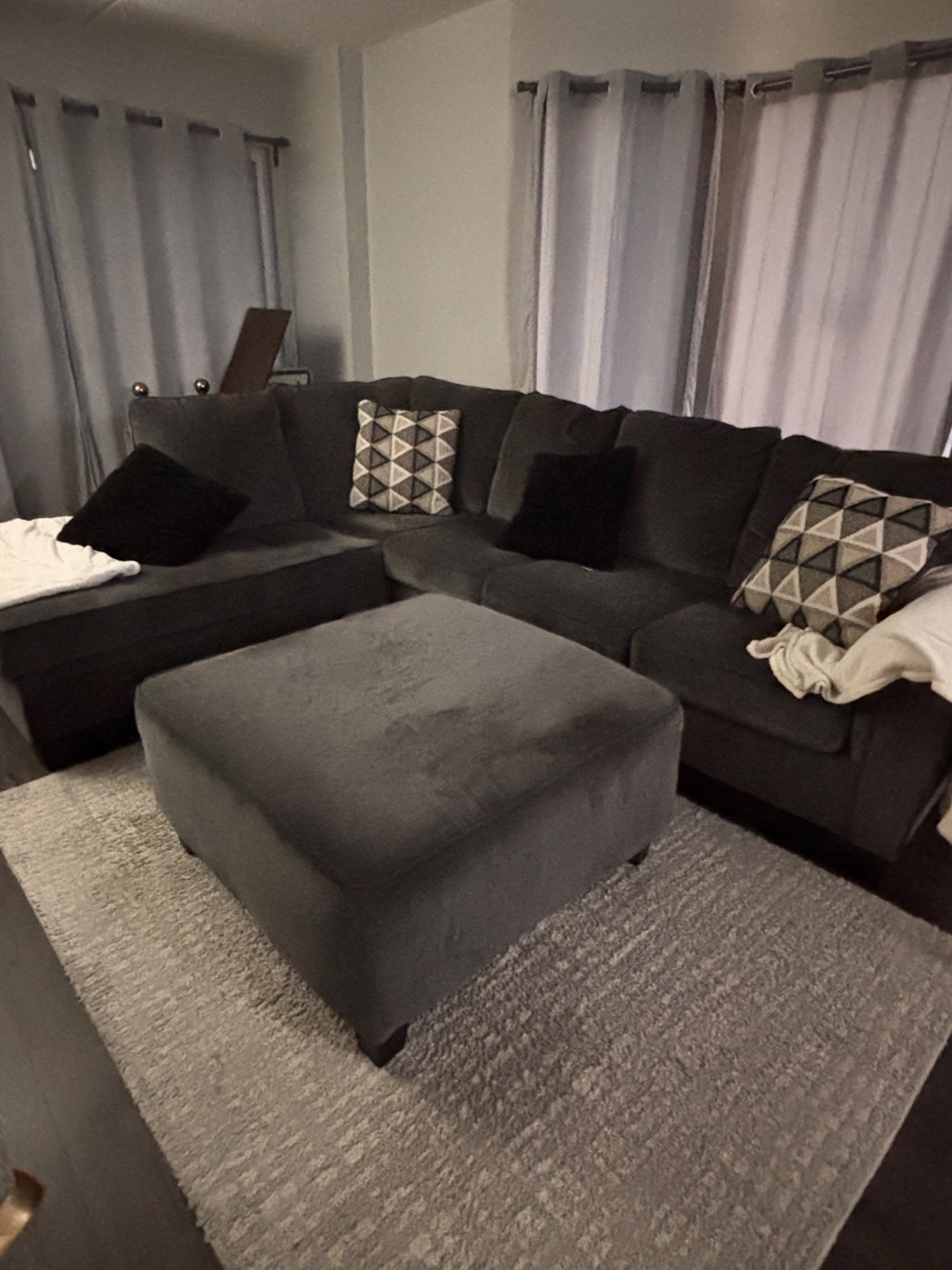 Dark Grey L-Shaped Sectional Sofa with Ottoman - photo 3