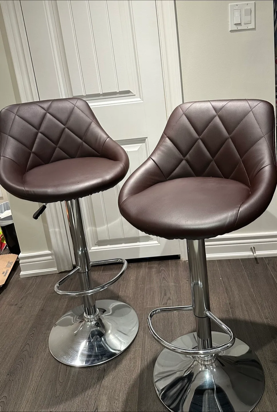 Pair of Brown Faux Leather Adjustable Bar Stools thumbnail