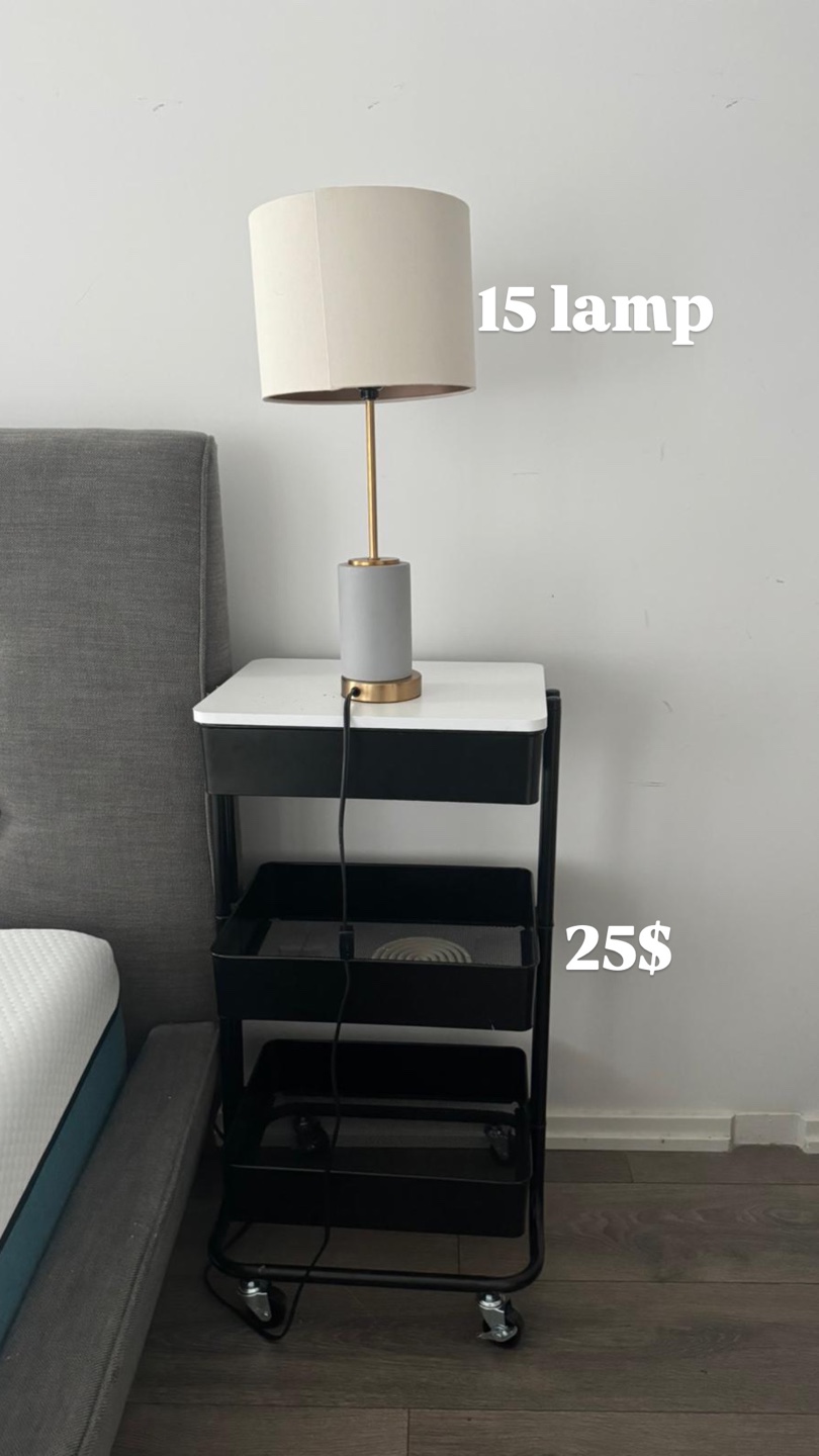 Table Lamp and Rolling Cart