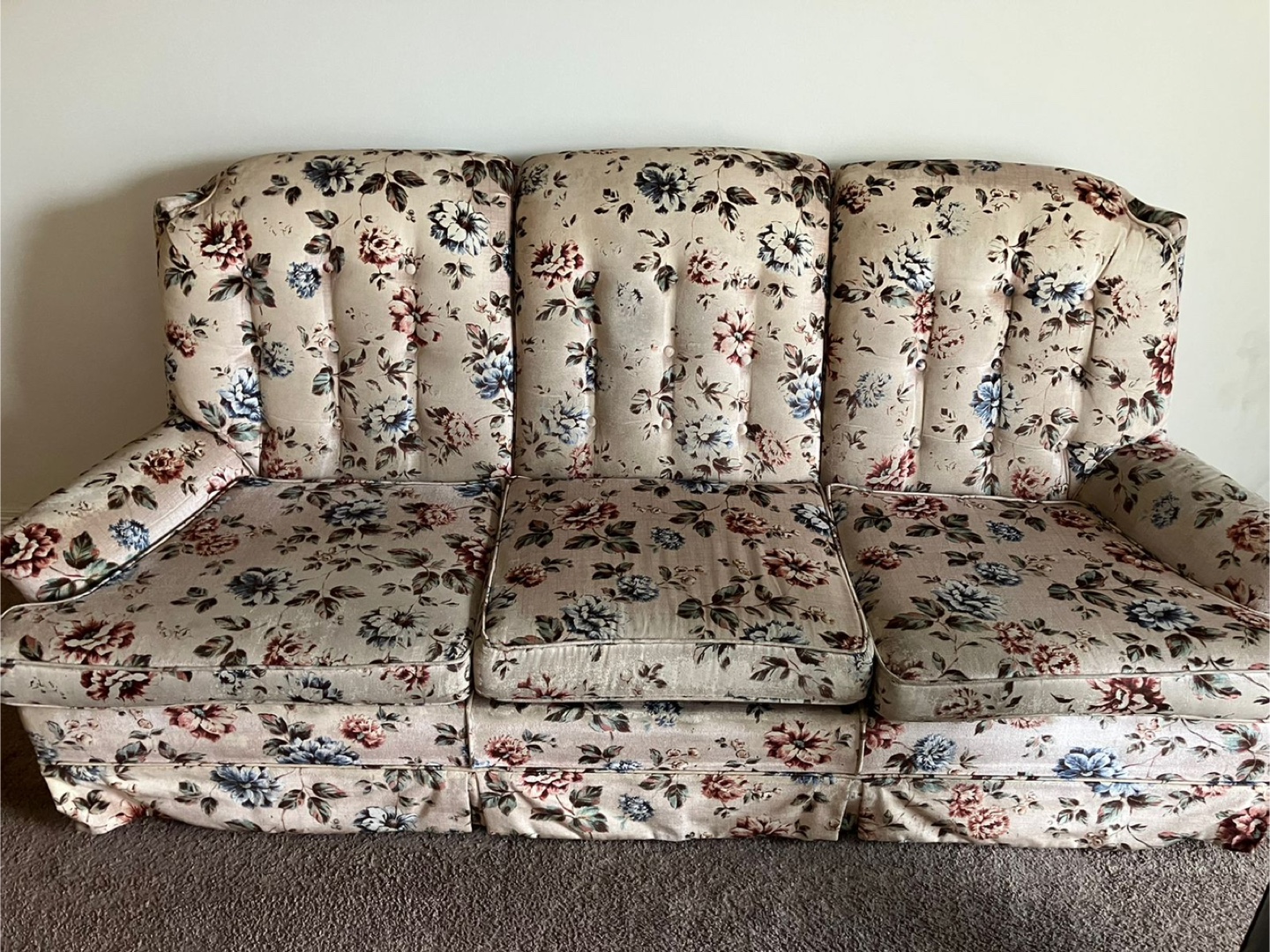 Vintage Floral Sofa with Tropical Leaf Slipcover