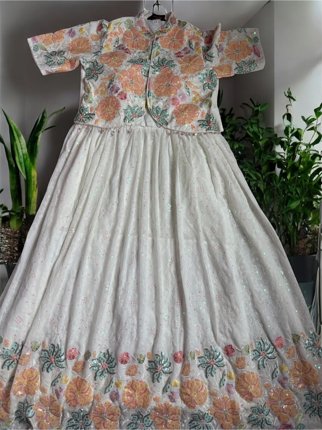 Beautiful Embroidered Off-White Floor Length Gown