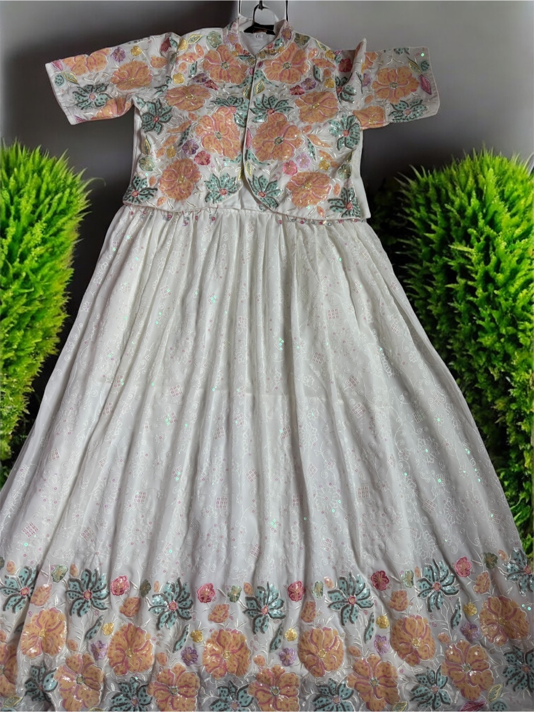 Beautiful Embroidered Off-White Floor Length Gown - photo 2