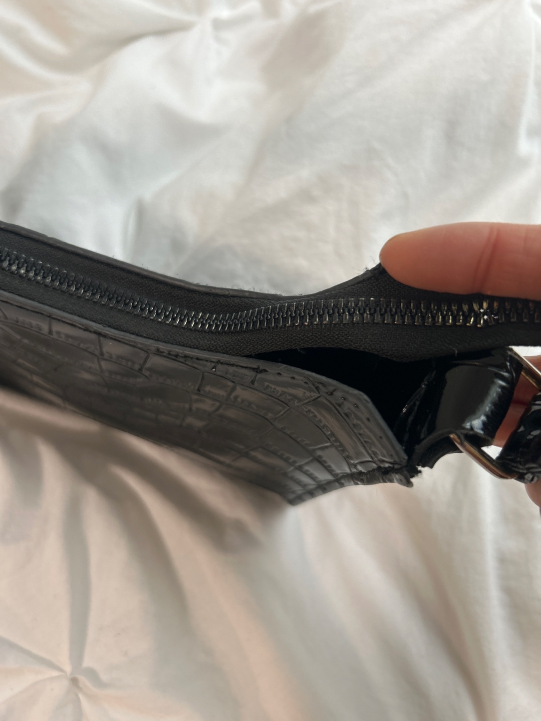 Black Crocodile-Embossed Baguette Bag - photo 2