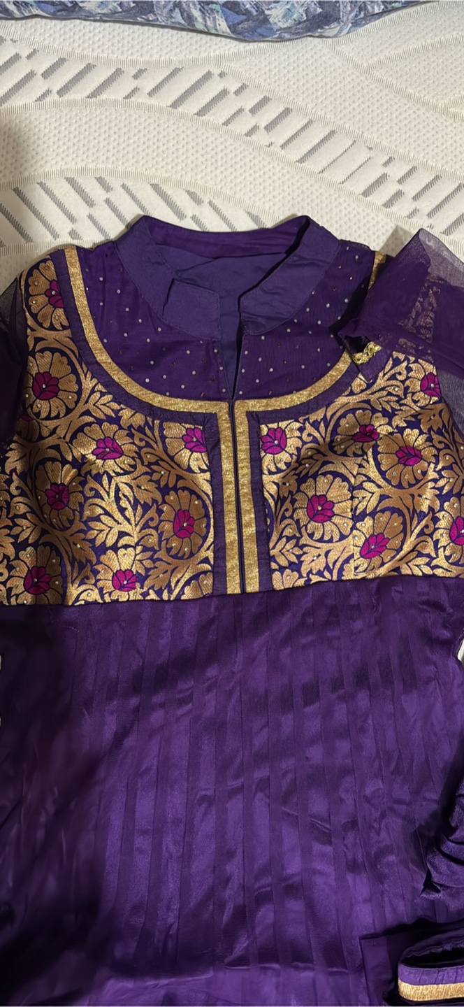 Gorgeous Purple Salwar Kameez with Gold Embroidery
