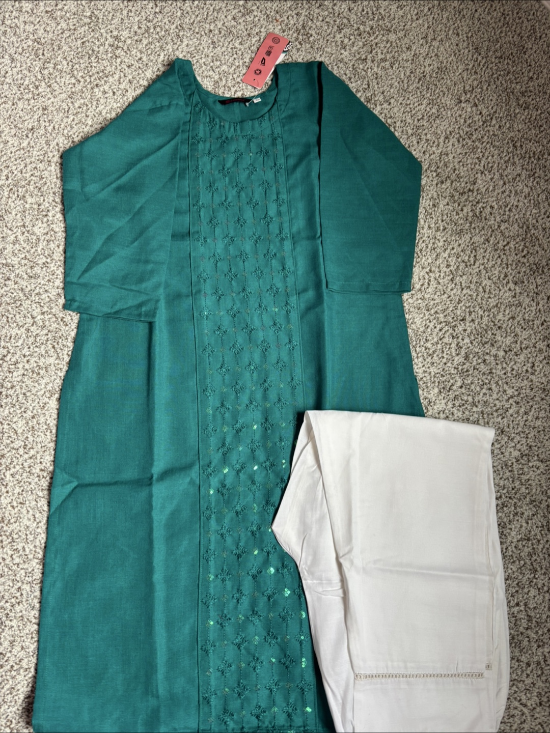 Teal Kurti and White Palazzo Set - photo 2