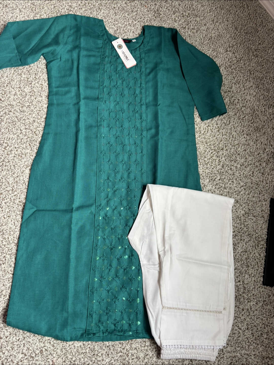 Teal Kurti and White Palazzo Set