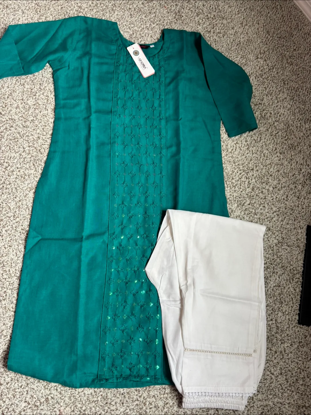 Teal Kurti and White Palazzo Set thumbnail