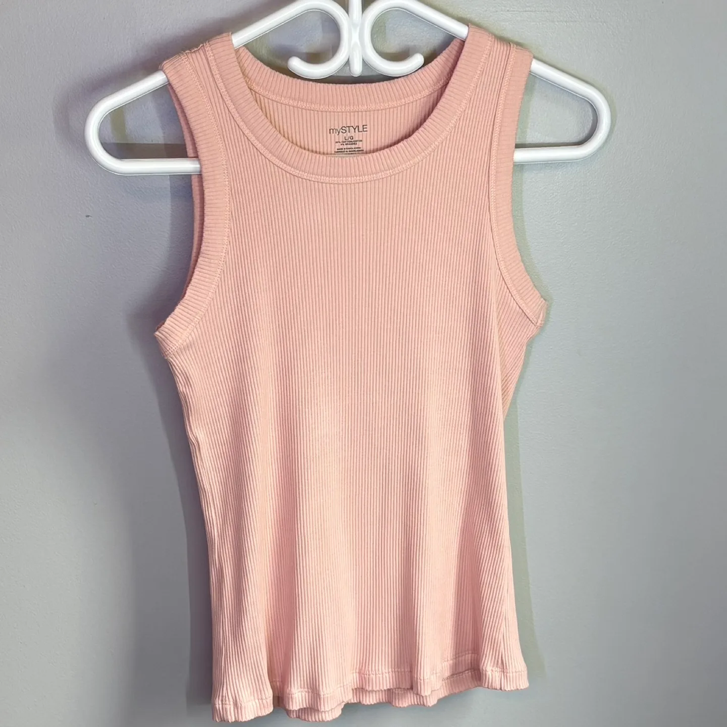 MyStyle Dusty Pink Ribbed High Neck Tank Top Womens Size L thumbnail