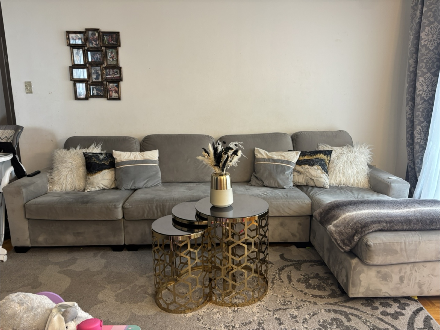 Grey L-Shaped Sectional Sofa - photo 3