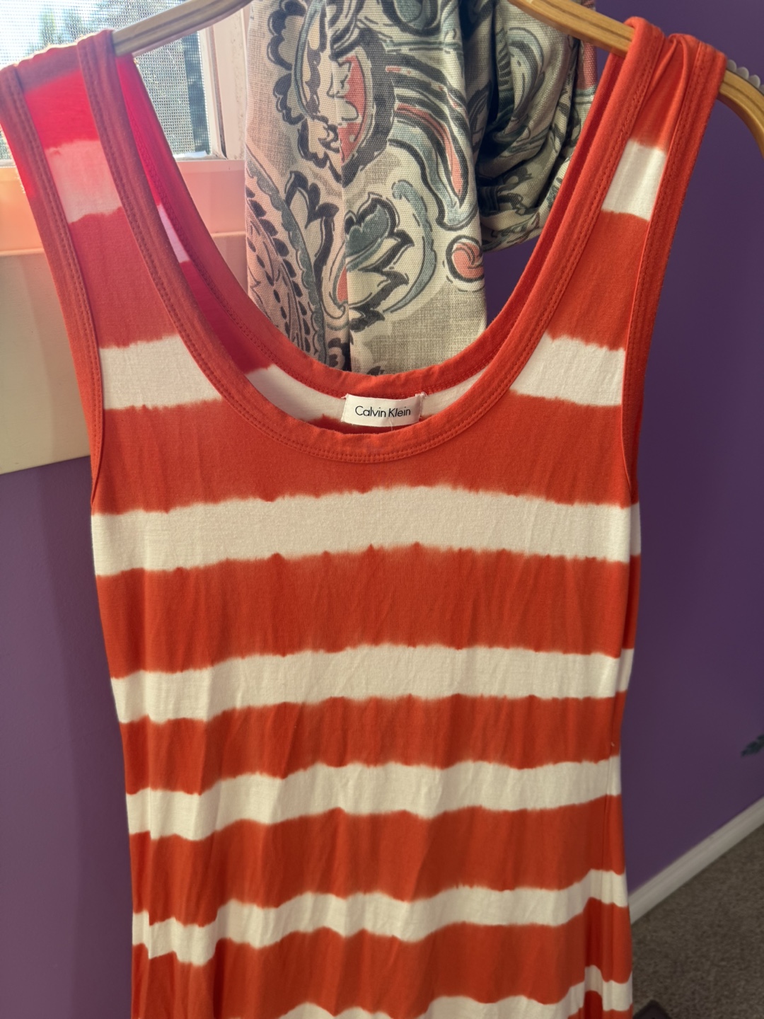 Calvin Klein Orange and White Striped Mix Dress