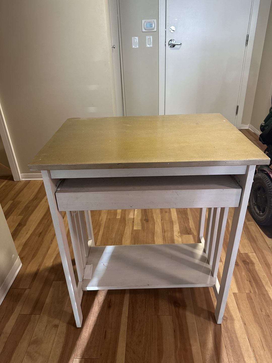 Small White Desk with Gold Top