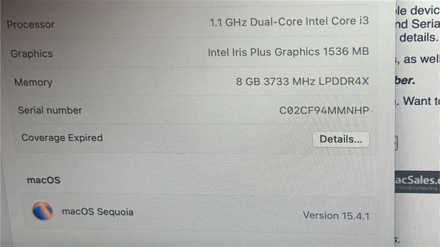 MacBook Air 13-inch, 8GB RAM, 1.1 GHz Intel Core i3