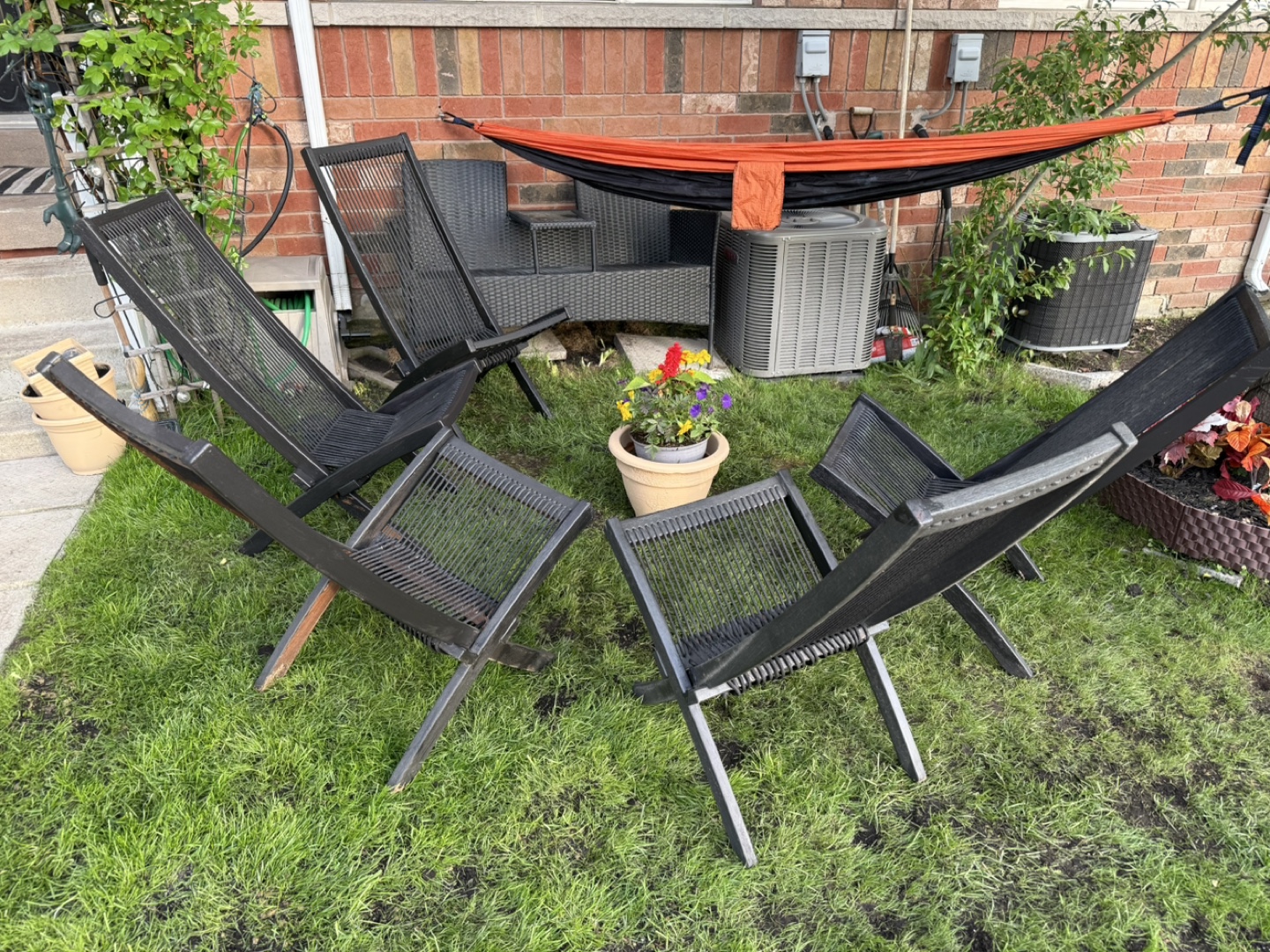 Set of Five Black Folding Outdoor Chairs