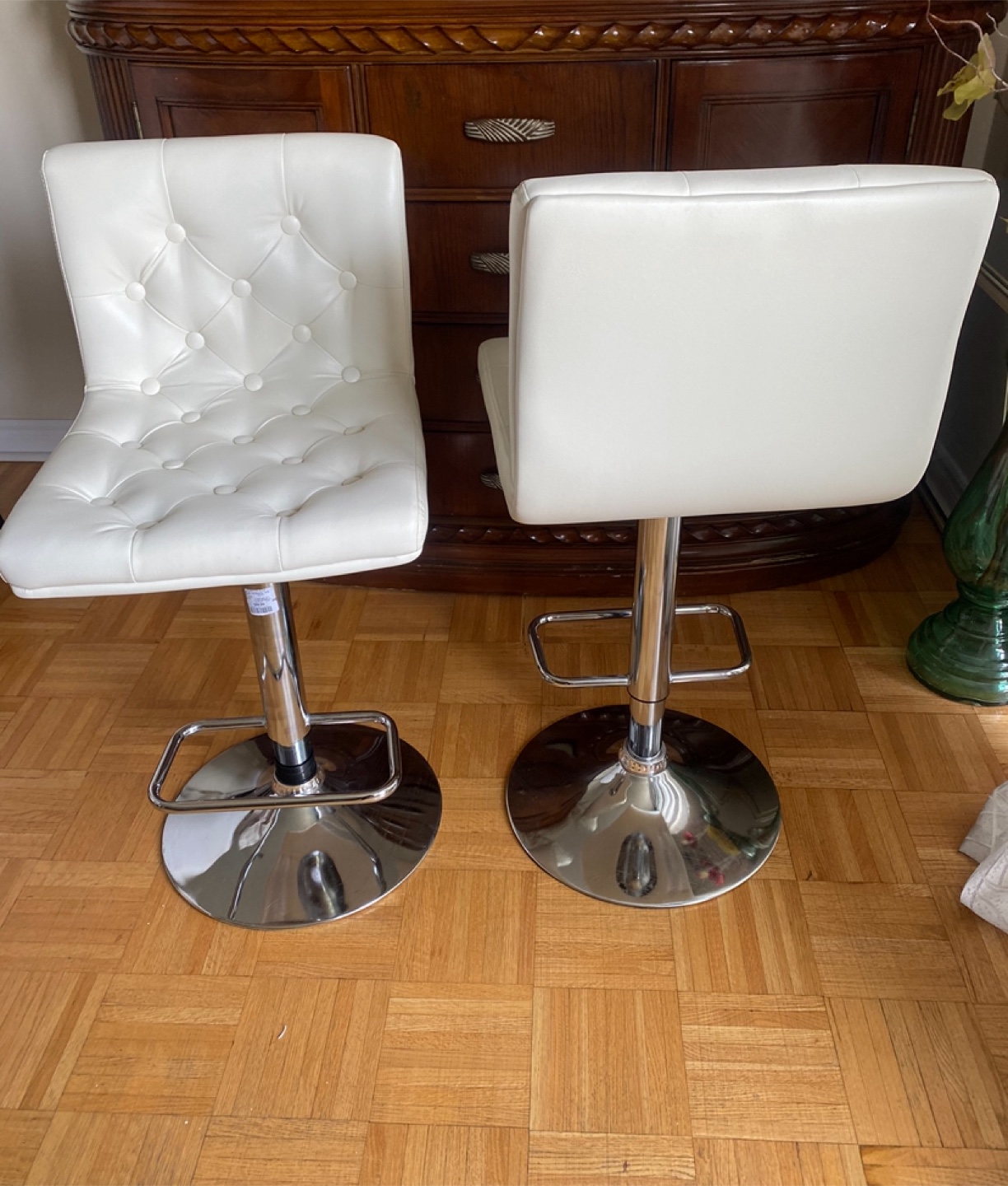 Pair of White Leather Bar Stools - photo 2