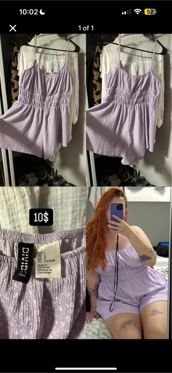 Lavender floral print romper, size L thumbnail