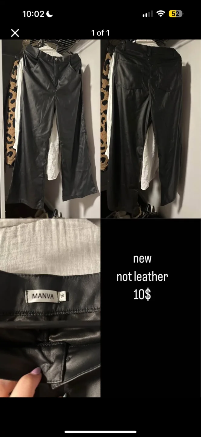 MANVA Black Faux Leather Pants Sz 16 thumbnail