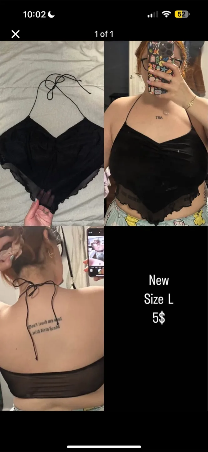 Black Mesh Halter Top Size L thumbnail