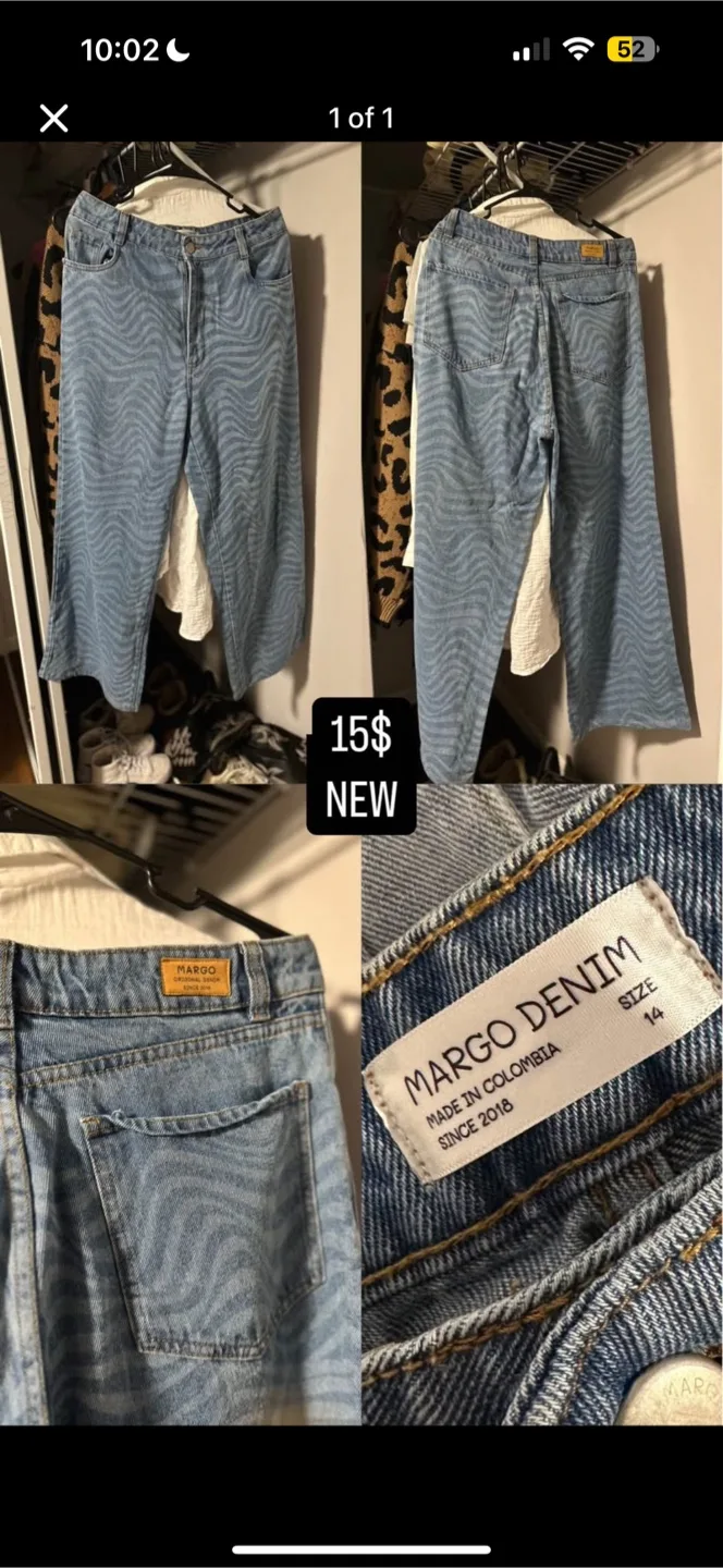 New Margo Denim Size 14 Light Wash Zebra Print Jeans thumbnail