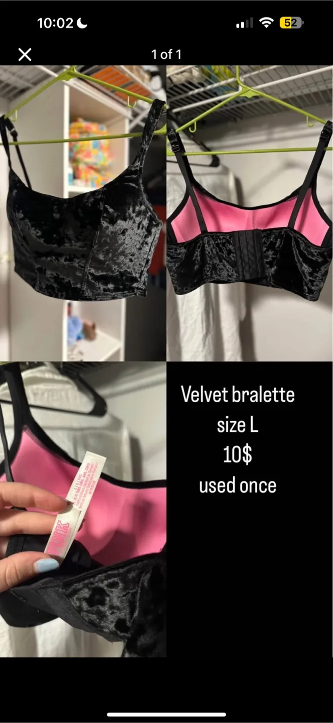 Black Velvet Bralette - Size Large thumbnail