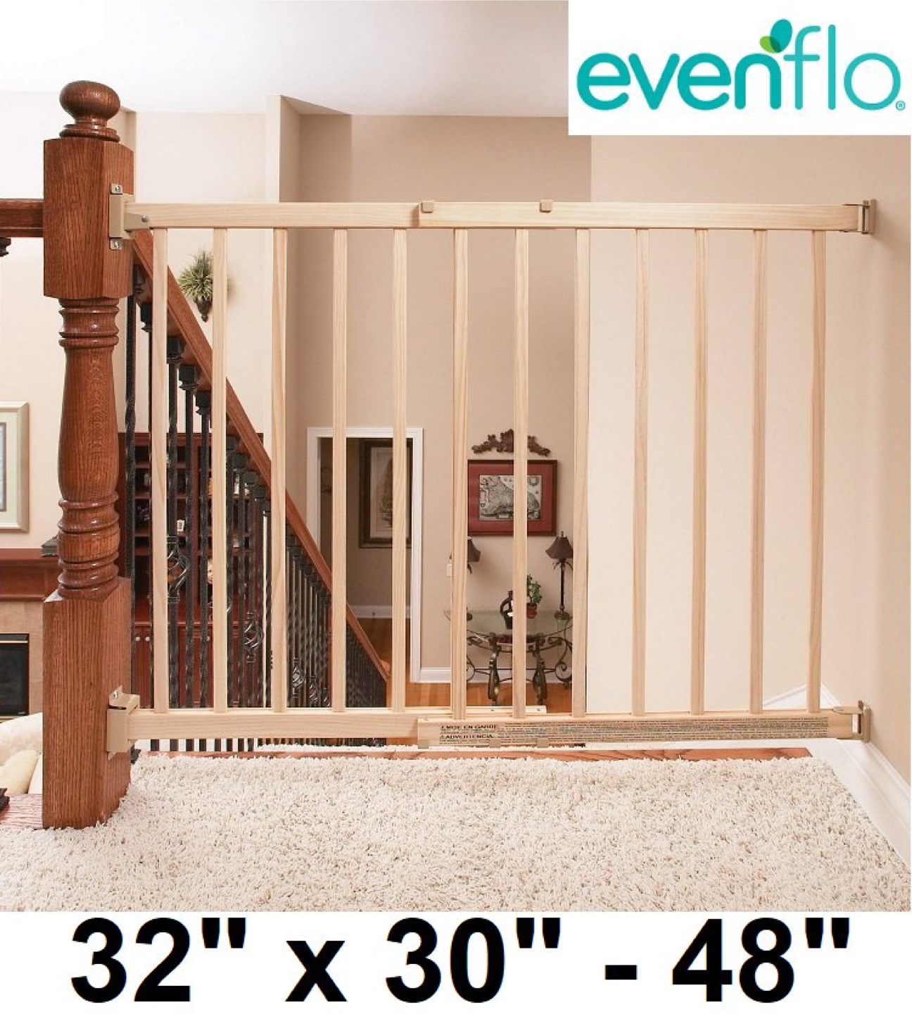 NEW EVENFLO WALK-THRU TOP OF STAIRS EXTRA WIDE BABY AND PET GATE